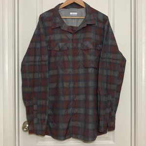 Columbia | Omni-Shade Dark Red & Brown Plaid Long Sleeve Button Down Shirt | 2XL